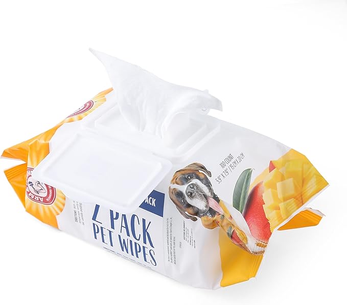 Arm & Hammer for Pets Heavy Duty Multipurpose Bath Wipes for Dogs | All Purpose Dog Wipes Remove Odor & Refresh Skin for Pets | Fruity Mango Scent, Two (2) 100 Count Packs of Pet Wipes