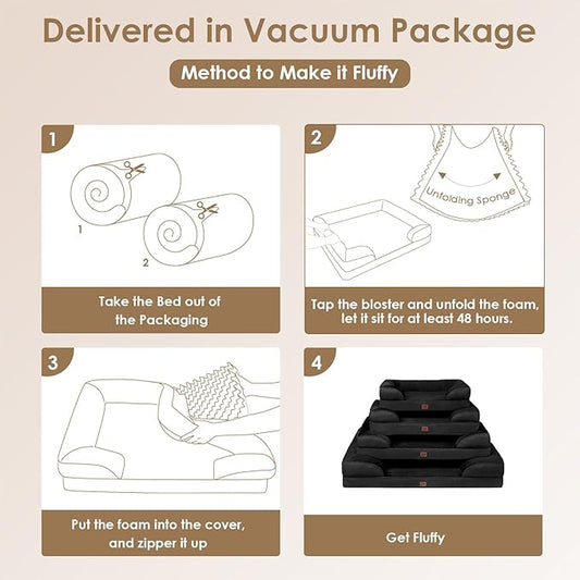 EHEYCIGA Orthopedic Dog Beds for Extra Large Dogs, Waterproof Memory Foam XL Dog Bed with Sides, Non-Slip Bottom and Egg-Crate Foam Big Dog Couch Bed with Washable Removable Cover, Black