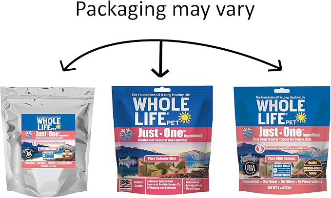 Whole Life Pet Just One Salmon Dog and Cat Value Packs - Human Grade, Freeze Dried, One Ingredient - Protein Rich, Grain Free, Made in The USA
