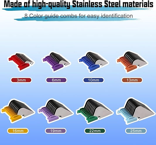 Adjustable 5 in 1 Replacement Blades & Animal Stainless Steel Attachment Guide Comb,Compatible with W-AHL Bravura,Arco,Chromado,Figura,and Motion,Pet,Dog,Cat,Horse Clippers