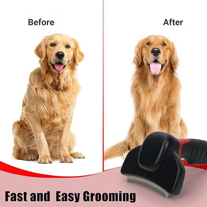 HOP Dog Deshedding Brush for Short Haired Dogs Cats Pets Professional Deshedding Tool Anti-Slip Handle & Detachable Head Highly Effective Deshedder Grooming Home of Paws(Black_M)