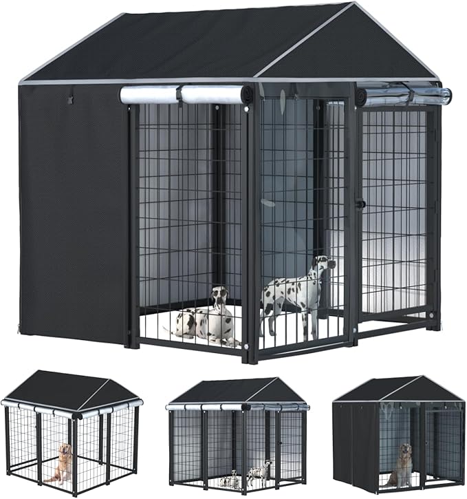 NGB Outdoor Dog Kennel Cover,4.2'Dx4.2'Wx4.5'H 600d Heavy Duty Waterproof Dog Cages Cover for Multiple Brands of Dog Kennels,Full Coverage Windproof Anti-UV,Cover Only,Black.(No Kennel)