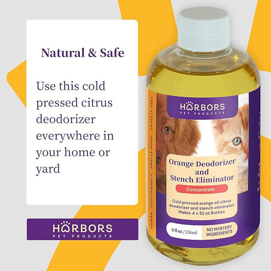Harbor's Orange Deodorizer and Pet Stench Eliminator. Removes Dog & Cat Urine. Cleans Rugs, Furniture, and Mattresses with Pleasant Natural Aroma. Bottle of Concentrate Makes 1 Gal of Spray.
