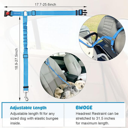 BWOGUE 2 Packs Dog Cat Safety Seat Belt Strap Car Headrest Restraint Adjustable Nylon Fabric Dog Restraints Vehicle Seatbelts Harness