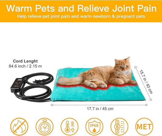 Toozey Pet Heating Pad, 6 Adjustable Temperature Dog Cat Heating Pad with Timer, Indoor Pet Heating Pads for Cats Dogs with Chew Resistant Cord, Electric Pads for Dogs Cats, Pet Heated Mat