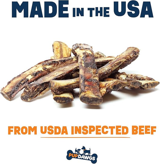 Single Ingredient Dog Bones - Made in USA – 8-10” Beef Rib Bones - Natural Dog Bones for Aggressive Chewers - from USDA Inspected Beef - Hickory Smoked - Individually Wrapped (16 Piece Pack)
