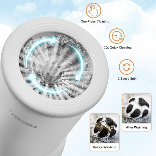 DOGNESS Automatic Dog Paw Cleaner, Rechargeable Paw Washer for Dogs Portable Electric Paw Cleaner Cup for Small to Medium Dogs (White)