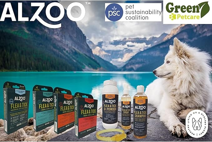 ALZOO Natural Flea & Tick Dog Collar - Helps Repel Fleas, Ticks & Mosquitoes - 100% Plant-Based Active Ingredients - Waterproof - Up to 4 Months Protection - Medium-Sized Dogs: 16-40 lbs - Pack of 3
