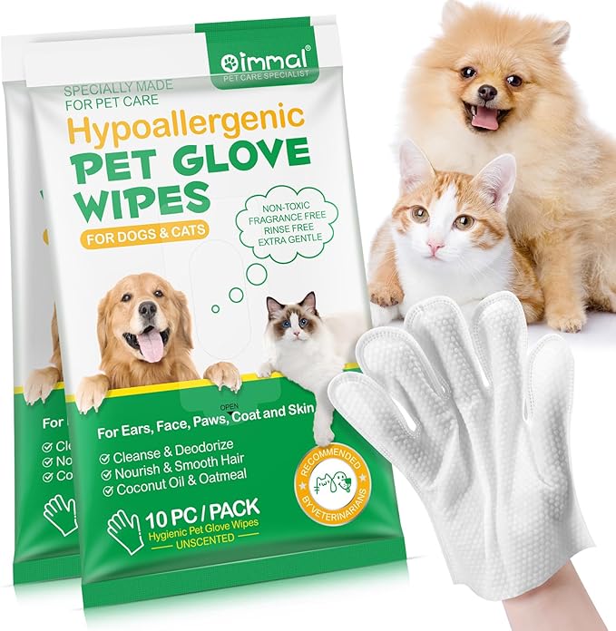 Pet Cleaning Glove Wipes,10 PC Gentle Deodorizing Cleaning Wipes for Dog and Cat Pet Wipes with Coconut Oil and Oatmeal Suitable for Bath, Rooms, Lawns, Outdoor Daily Skin Care (10 counts (pack of 2))