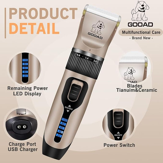 Dog Clippers Grooming Kit and Paw Trimmer,Cordless,Low Noise, Electric Quiet,Rechargeable, Dog Trimmer Grooming, Pet Hair Clippers for Thick Coats,Shaver for Small and Large Dogs Cats(Gray)