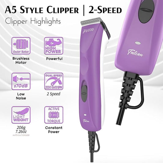 Falcon Clipper 2 Speed - Professional Dog Grooming Clippers with Precision, Power, Low Noise, Dog Clippers for Grooming