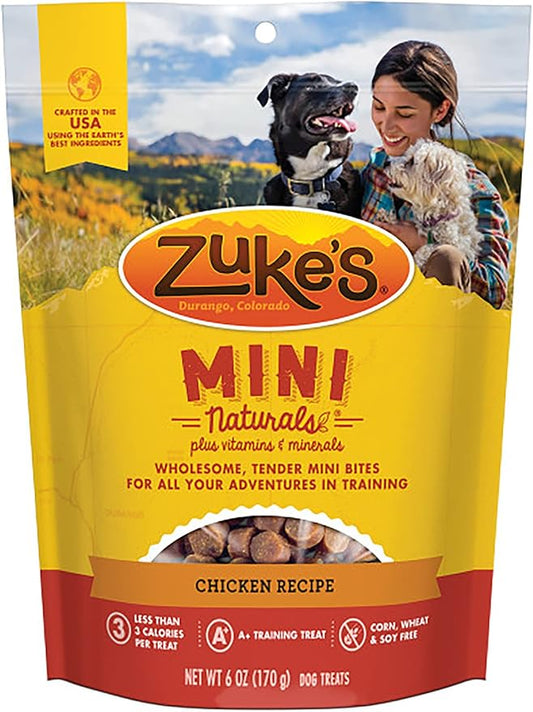 Zuke's Mini Naturals Dog Training Treats, Chicken Recipe, Soft & Tender Mini Dog Treats with Vitamins & Minerals, for All Breed Sizes, 6 OZ Bag (Pack of 3)