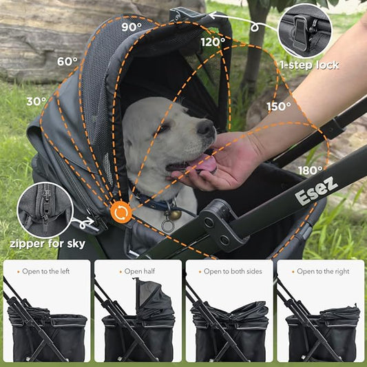 Pet Stroller for Small Dogs – No-Zip Deep Seat, Lightweight Dog Stroller for Small & Medium Dogs with Reflective Trim Storage Basket & Soft Waterproof Pad,Foldable Universal Coche para Perro