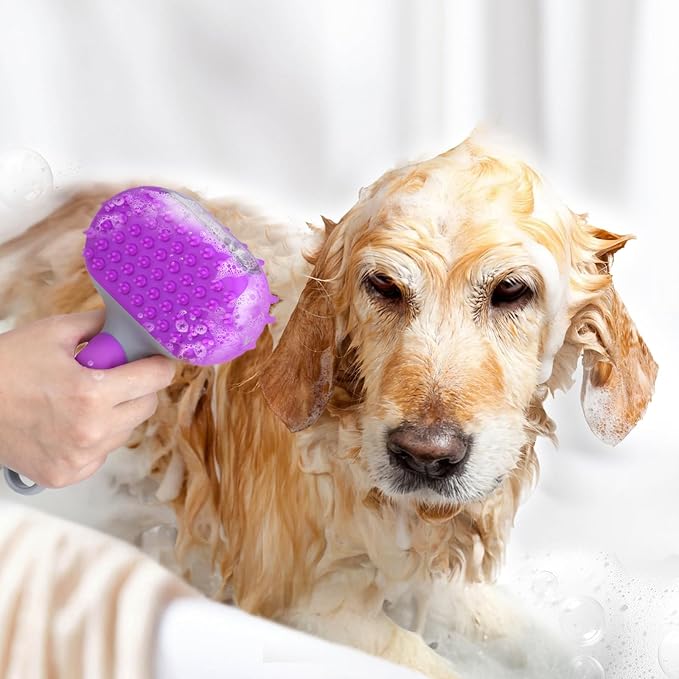 Dog Bath Brush | Dual-Side Dog Shampoo Brush | Dog Scrubber for Bath | Dog Grooming Brush with Non-Slip Handle Dog Washing Brush for Pets Deshedding, Massaging & Grooming