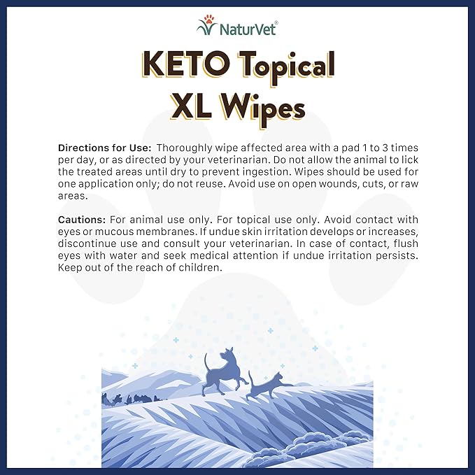 NaturVet Keto Topical XL Wipes for Dogs, Cats & Horses 60 Count