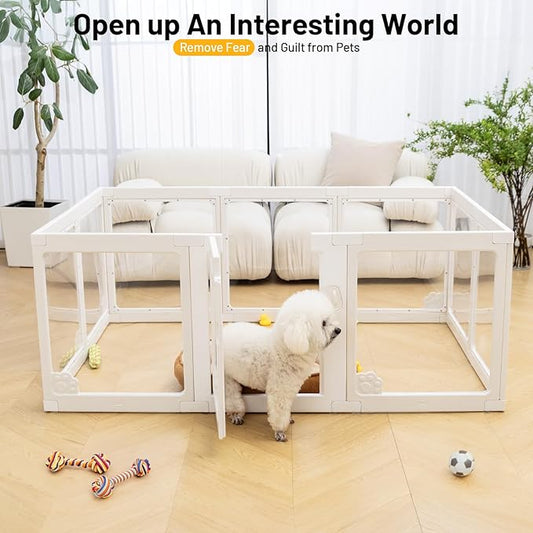 Dog Playpen Clear Acrylic Plastic for Puppy Cat Rabbit Transparent Pet Pen Puppy Playpen Indoor Easy Assemble Foldable Whelping Box for Dogs Puppy Playpen with Gate (10 PCS)