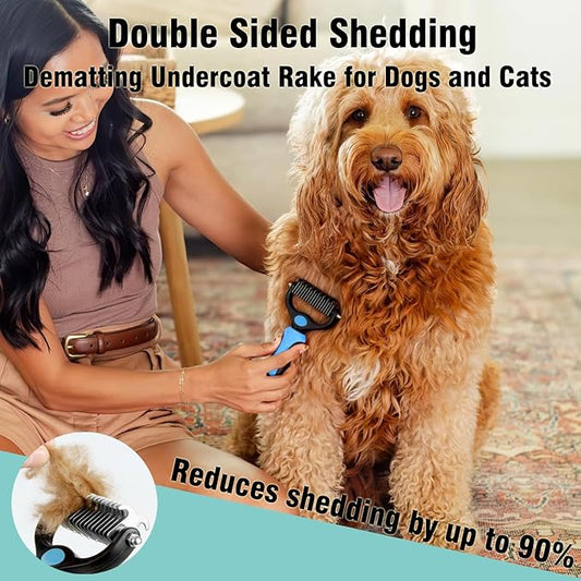 3PCS Dog Grooming Brush - Dog Brush for Shedding Massaging Bathing - Double Sided Shedding, Dematting Undercoat Rake - Self Cleaning Slicker Brush for Dogs and Cats with Long or Short Coats