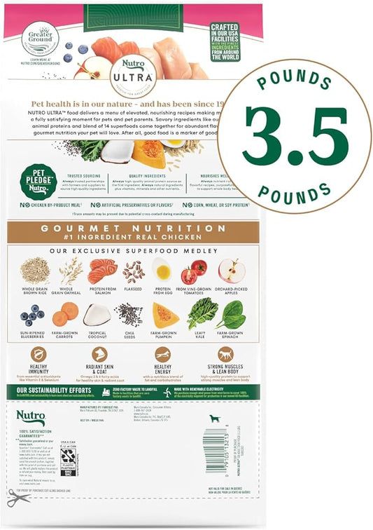 Nutro Ultra Adult Small Breed Dry Dog Food, Chicken, Lamb and Salmon Protein Trio, 3.5 lb. Bag