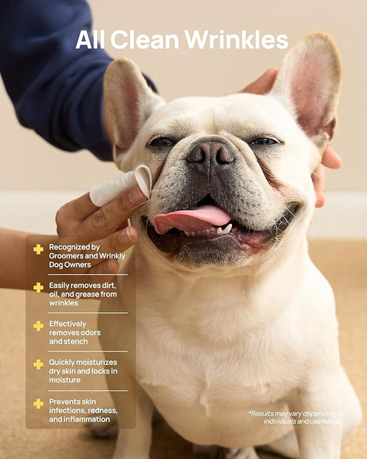 HICC PET Wrinkle Wipes for Dog & Cat, Cleaning Deodorizing Nourish Fur Coconut Oil Grooming Pet Wipes, Hypoallergenic - 100 Count