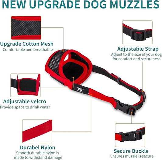 Dog Muzzle for Small Medium Large Dogs, Dog Muzzles for Biting Barking and Chewing Puppy Muzzle Nylon Soft Mesh Breathable Adjustable Loop Muzzle Anti-Dropping (S, Red)