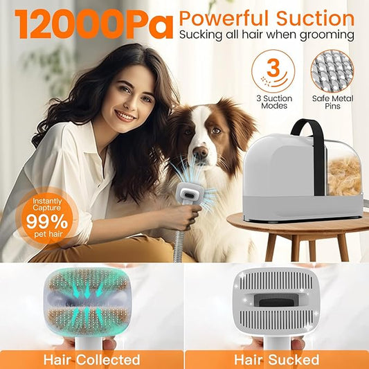 Dog Grooming Vacuum, Dog Grooming Kit with Pet Clippers, 12,000Pa Pet Hair Grooming Vacuum for Dogs, Vacuum Brush for Shedding Grooming, Low Noise Home Cleaning Tool in 1, PG10 Black