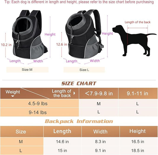 YUDODO Pet Dog Backpack Carrier Small Dog Front Carrier Pack Reflective Head Out Motorcycle Puppy Carrying Bag Backpack for Small Medium Dogs Cats Rabbits Outdoor Travel Hiking Cycling (M,Black)