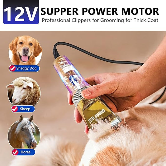 Professional Dog Grooming Clippers for Thick Coat - Dog Hair Trimmer for Grooming- Sheep Shears for Thick Hair – Pet Grooming Clippers for Dogs, Cats, Sheeps, Horse (Gold)