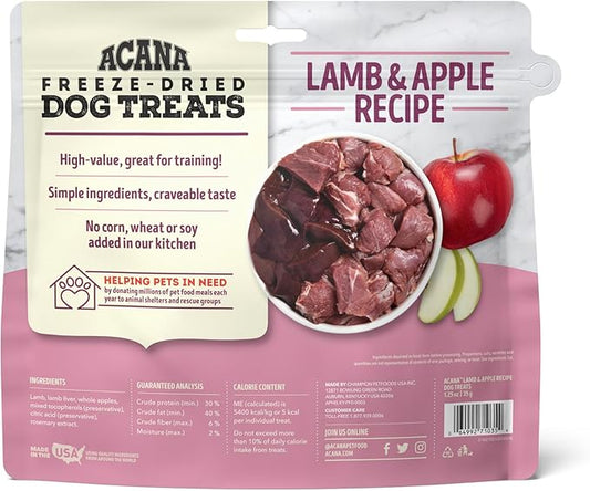 ACANA Singles Freeze Dried Dog Treats, Limited Ingredient Grain Free Lamb & Apple Recipe, 1.25oz