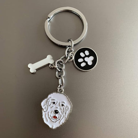 Dog Keychain, Puppy Keyring Keyfob Metal Pet ID Tags for Clothing Bag Adornment Accessory (14-Great Pyrenes)