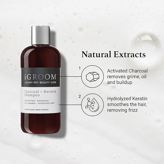 iGroom Charcoal Keratin Dog Shampoo, Luxury Pet Beauty Care, Protect Coat and Skin, Detoxifies with Charcoal, Made in USA, Gallon