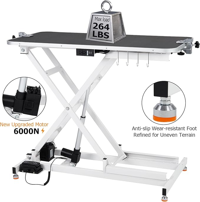 47โ Electric Lift Dog Grooming Table (White), Heavy Duty Electric Grooming Arm Table for Pets & Large Dogs Adjustable Height: 9.4"-39.4" Non-slip Desktop with Gantry Crane Set, Fixture *4 Noose*2