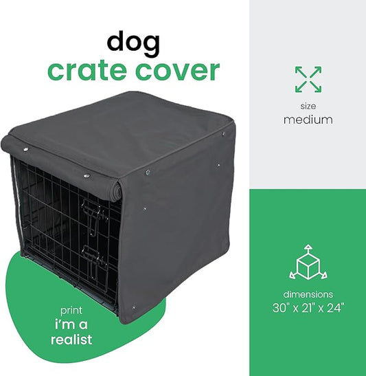 Molly Mutt I'm a Realist Dog Crate Cover, 100% Cotton Canvas Cover with 2 Roll-Up Panels, Ideal for Dog or Cat Crate, Durable, Washable, and Free of Harmful Chemicals, 30" x 21" x 24"