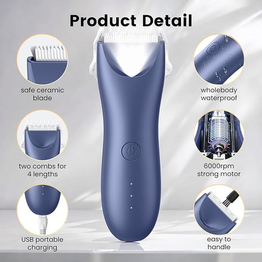 Quiet Dog Hair Clipper,Lightweight 6000RPM Powerful Quick Charged Hair Remover Waterproof Paw Hair Trimmer Kits for Dogs and Cats Blue