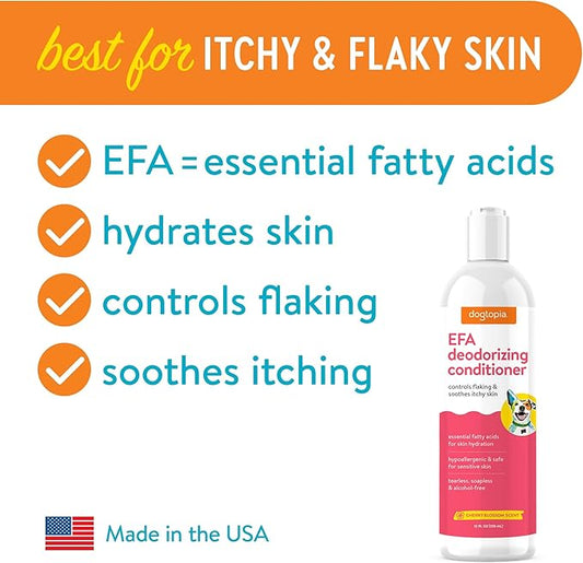 Essential Fatty Acid (EFA) Deodorizing Conditioner for Dogs and Pets (12oz) – Cherry Blossom Scent | Soothing Conditioner Rich With Moisturizing Emollients | Tearless, Soapless & Alcohol-Free