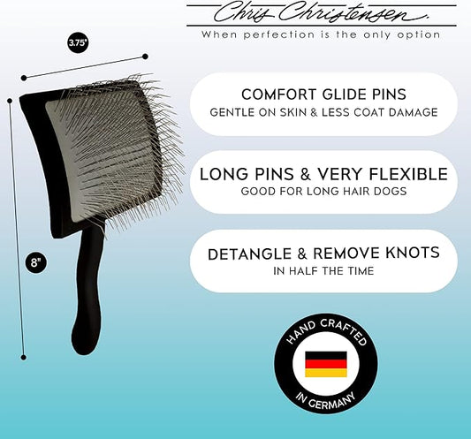 Chris Christensen Brush & Comb Bundle - Big K Slicker, 000 7.5 in Greyhound Style Fine/Coarse Comb, 27mm Original Series - Groom Like a Professional, Made in USA