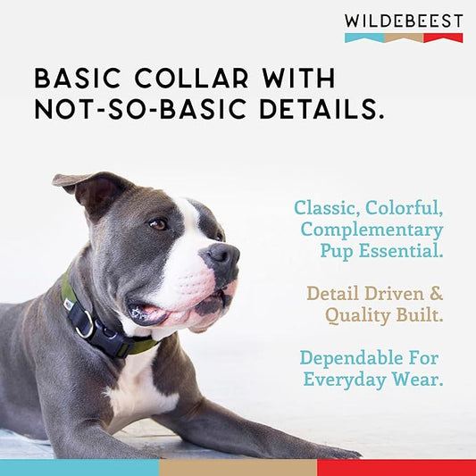 Dog Collar, Lightweight, Heavy Duty Dog Collar with Buckle, Fabric Pet Collar, Breathable & Adjustable Puppy Collar, Dog Collar for Large Dogs (Olive, Large - 14-24 Inch) - Wildebeest