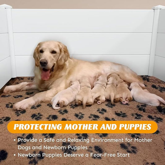 Whelping Box for Dogs, PVC Waterproof & Rustproof Puppy Playpen with Adjustable Height Door, Puppy Whelping Supplies & Raised Garden Bed, Easy Assembly, Indoor/Outdoor Use, 48x48x18in