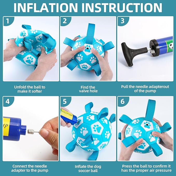 QDAN Dog Toys Soccer Ball with Straps - Durable Dog Balls for Large Dogs, Beach Pool Dog Water Toy, Dog Tug Toys for Tug of War, Puppy Dog Birthday Gifts (8 Inch)