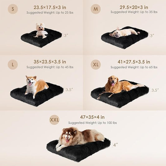 EHEYCIGA Fluffy Dog Crate Bed for Extra Large Dogs, Plush Faux Fur Dog Crate Pad, Calming Anti Anxiety XL Dog Bed for Crate, Washable Soft Warm Dog Crate Mat with Non-Slip Bottom, Black