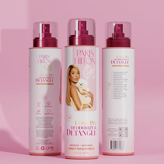 Paris Hilton Dog Deodorizer & Detangler | Odor Neutralizing with Light Sweet Pea & Vanilla Scent for Fresh Grooming & Detangling - Sulfate-Free, Vegan, Hypoallergenic for All Pet Breeds 10oz/295ml