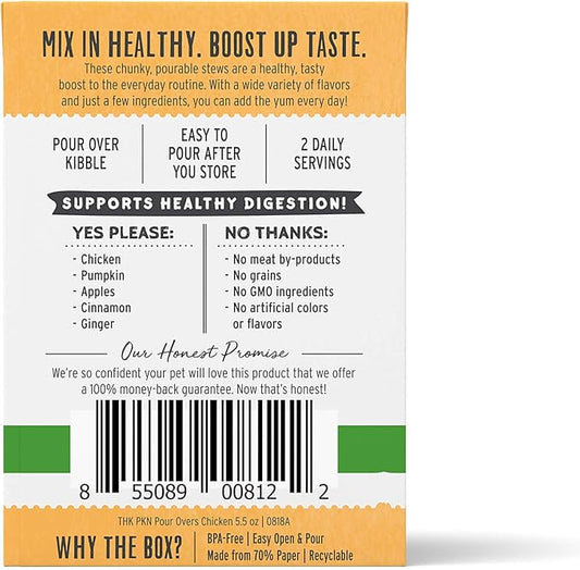 The Honest Kitchen Pumpkin POUR OVERS Wet Toppers for Dogs (Pack of 12), 5.5 oz - Chicken Stew