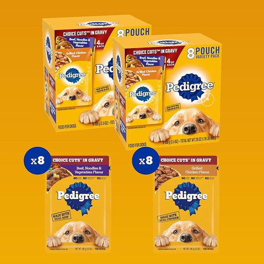 Pedigree Choice Cuts in Gravy Wet Dog Food 8-Count Variety Pack, 3.5 oz. Pouches (Pack of 2)
