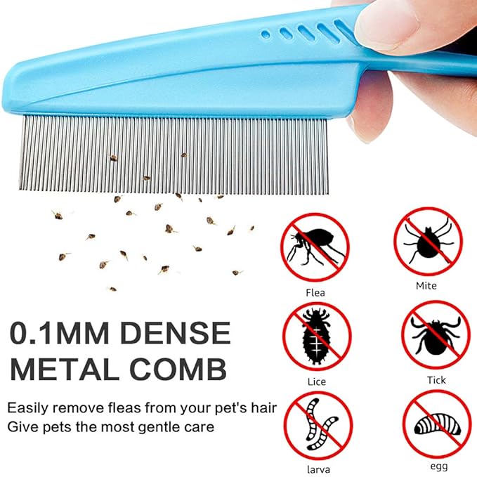 Fine Tooth Pet Comb - 3 Pack Tear Stain Remover for Dogs & Cats to Remove Fleas, Ticks, Dandruff, Tangles & Knots
