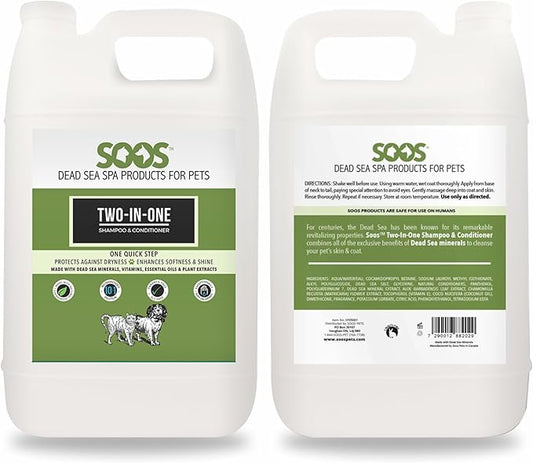 Soos Pets Two-in-One Shampoo Plus Conditioner for Dogs & Cats | 2-in-1 Natural Dead Sea Minerals | Cleansing & Moisturizing Formula | Gentle on Skin, Promotes Soft Shiny Coat - 4L