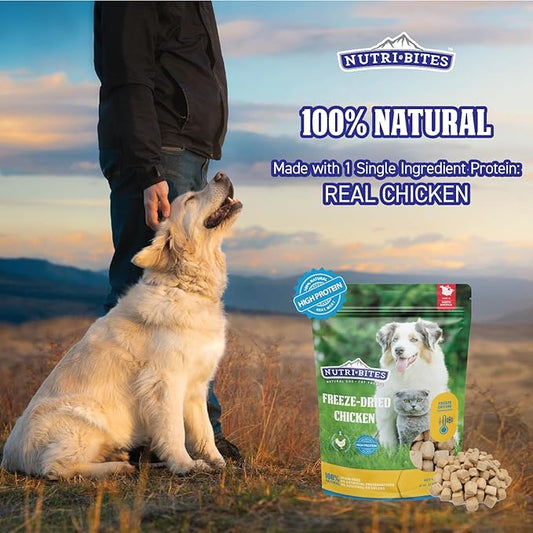 Nutri Bites Freeze Dried Chicken Dog & Cat Treats | Healthy Pet Training Treats or Food Topper | All Natural, 1 Single Animal Protein, High Protein | Premium Bulk Value Pack, 15 oz