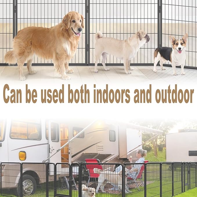 Dog Playpen,24 in(H) Pet Fence Outdoor for Rv Camping,Garden Fence Animal Barrie for Yard,Total 6 Panels with Gate 11Ft(L) Black Metal Temporary Fencing