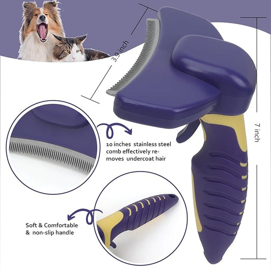 HOP Dog Deshedding Brush for Short Haired Dogs Cats Pets Professional Deshedding Tool Anti-Slip Handle & Detachable Head Highly Effective Deshedder Grooming Home of Paws(Purple_L)