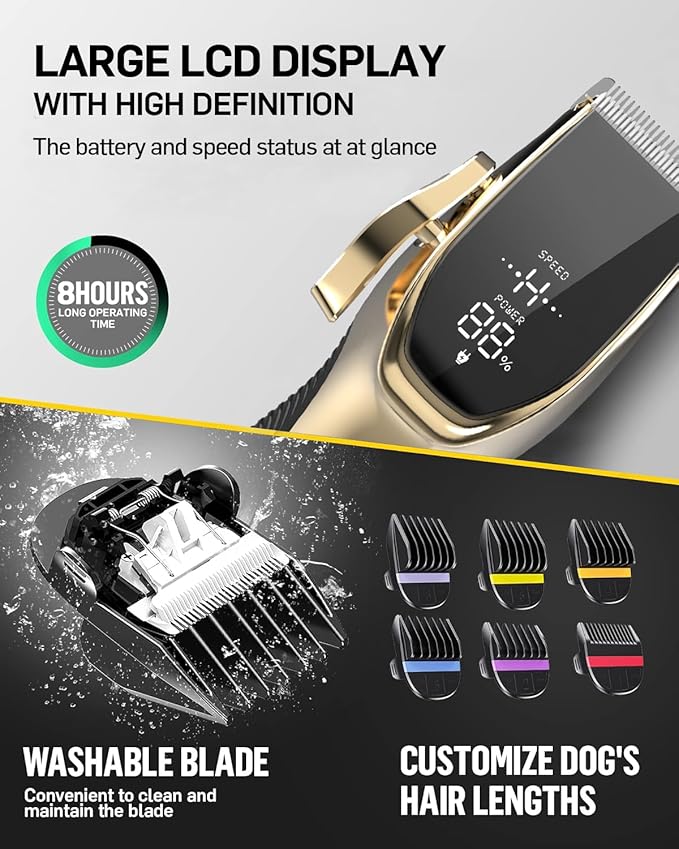 Dog Grooming Kit Low Noise,Cordless 4 in 1 Dog Clippers for Grooming Rechargeable Pet Cat Trimmer with 2 Speed,6 Guards,Scissors,Comb for Small Medium Large Pets Dogs Cats Thick Hair Cutting(Gold)