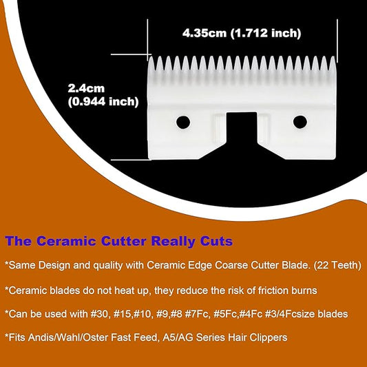 3PCS Ceramic Coarse Pet Replacement Blade Cutter Compatible with Andis 64440, Oster A5, Wahl KM Series Clipper, 22Teeth White and Black Ceramic Blade Cutter
