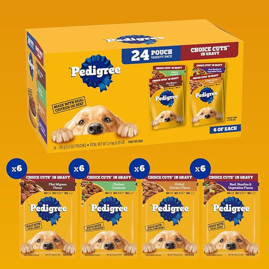 Pedigree Choice Cuts In Gravy Adult Soft Wet Dog Food 24-Count Variety Pack, 3.5 oz. Pouches